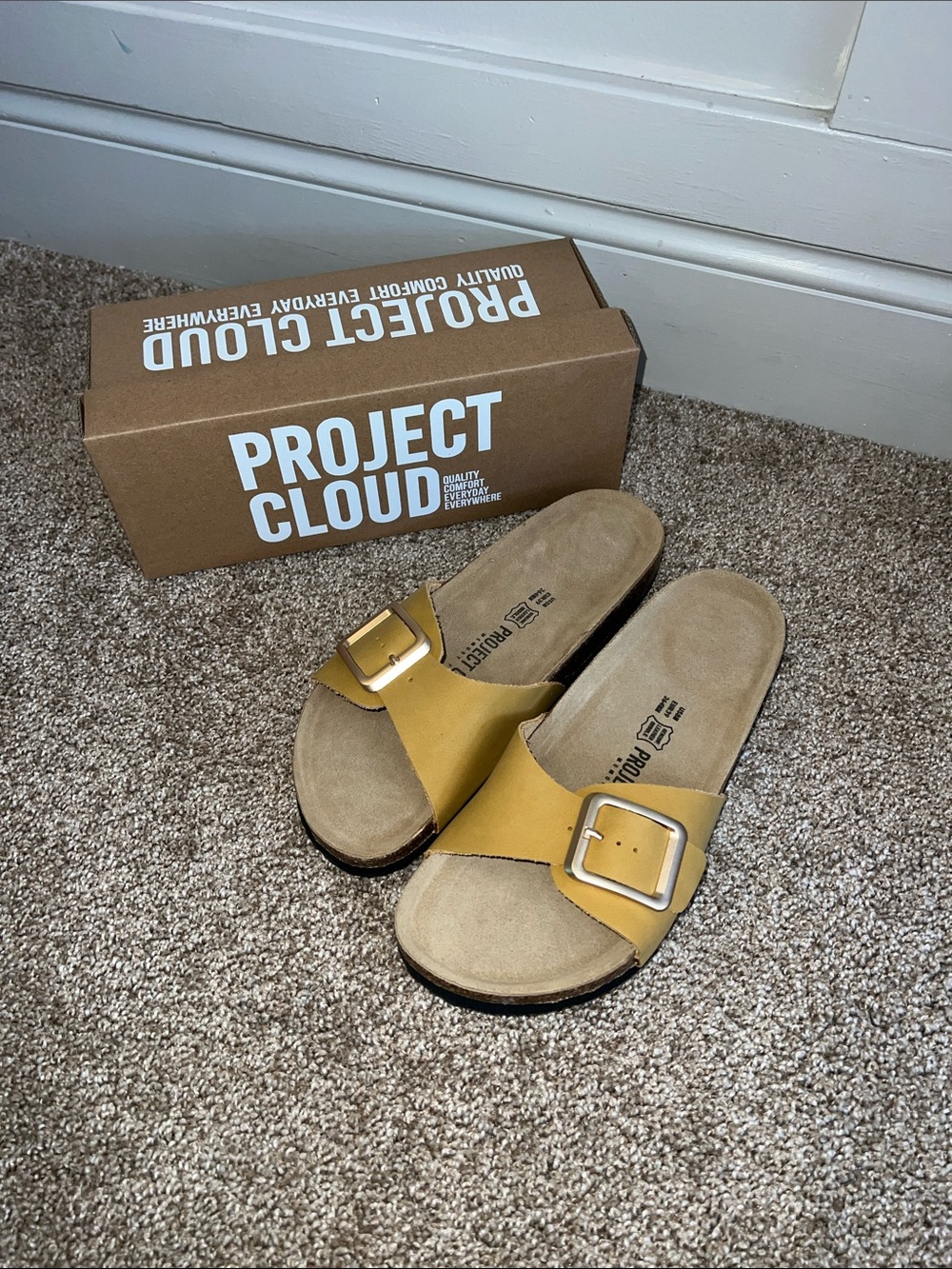 Project Cloud Mustard Yellow Buckle Slide Sandals